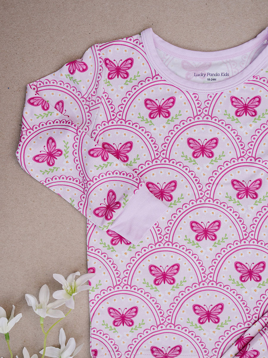 Bamboo Two Piece Set | Pink Butterfly