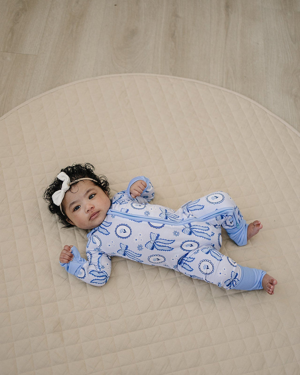 Bamboo Zip Romper | Blue Bow