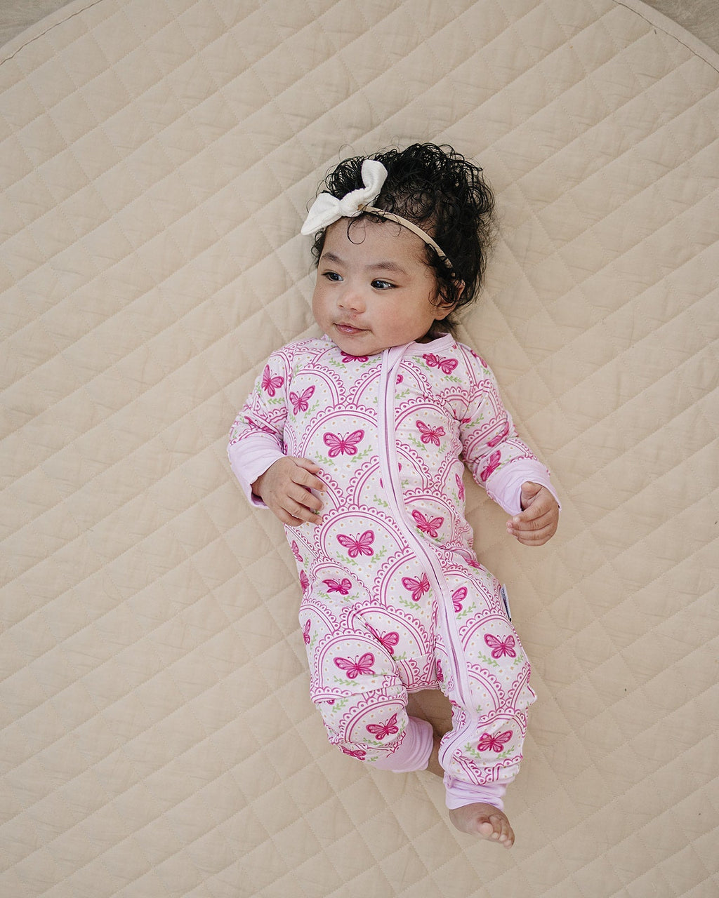 Bamboo Zip Romper | Pink Butterfly