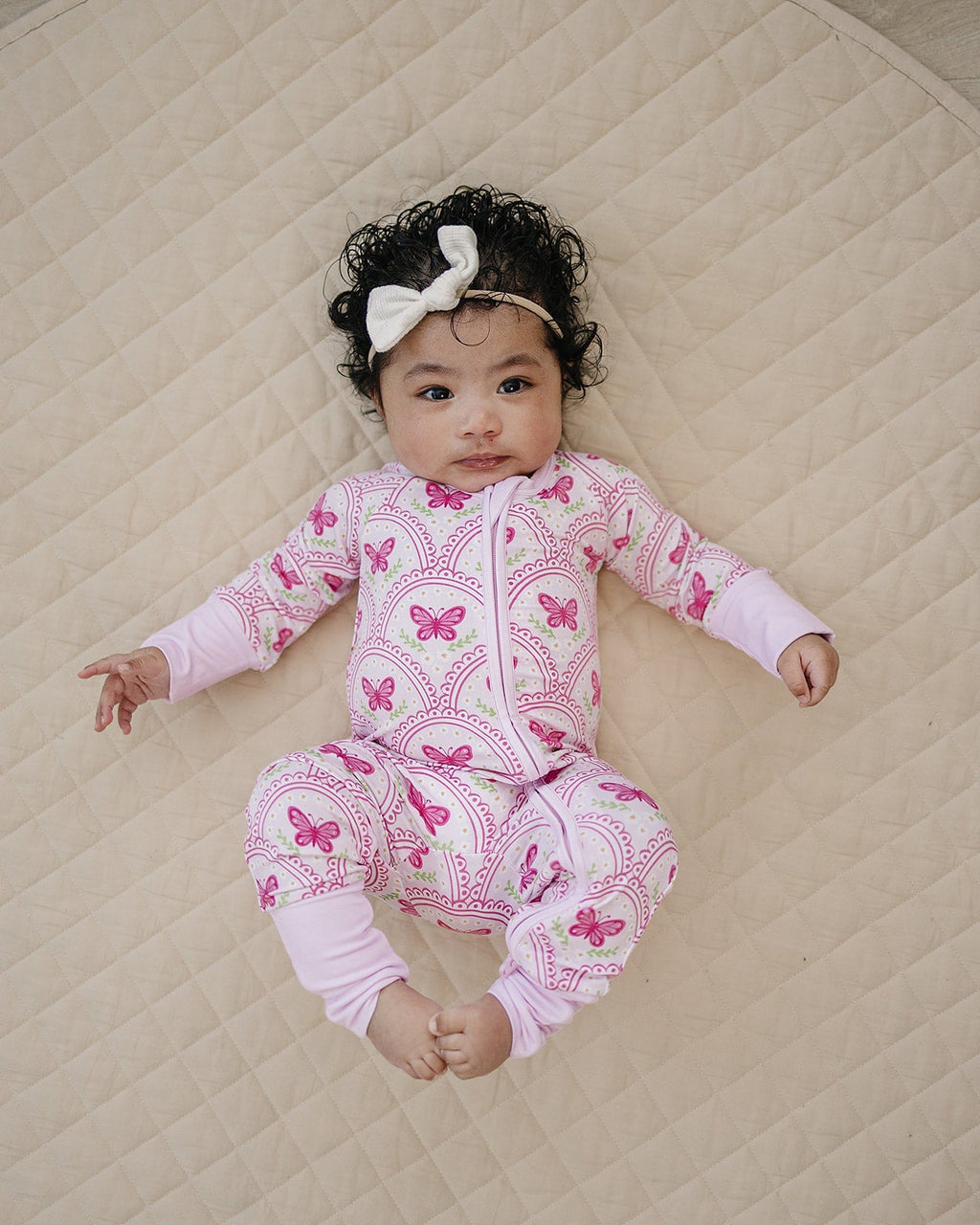 Bamboo Zip Romper | Pink Butterfly